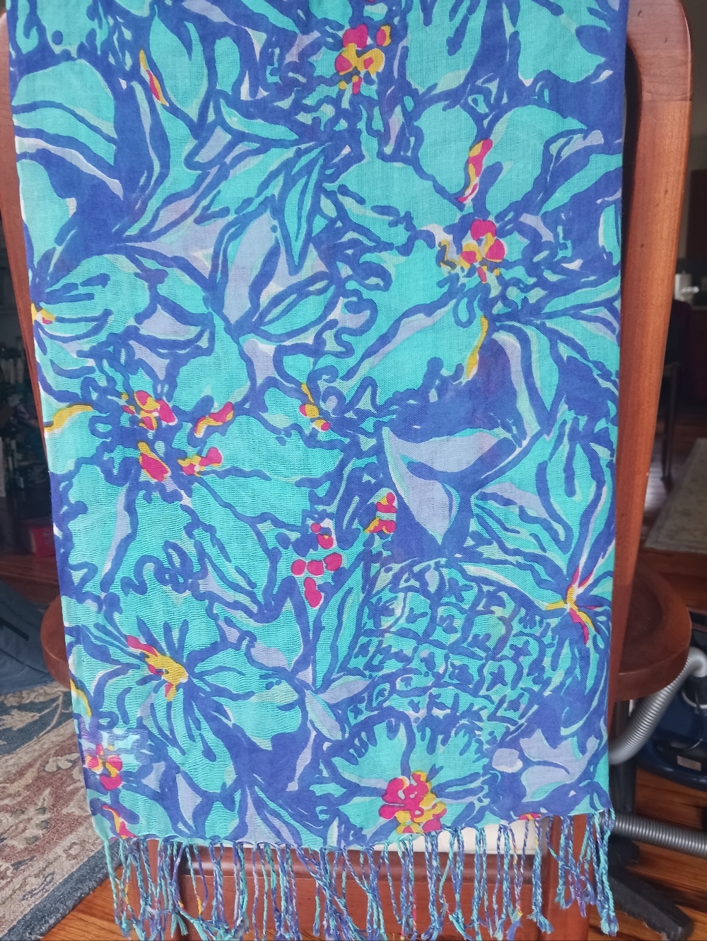 Lilly Pulitzer Murfee Scarf "Blue Iris Mai Tai" silk/cashmere EUC